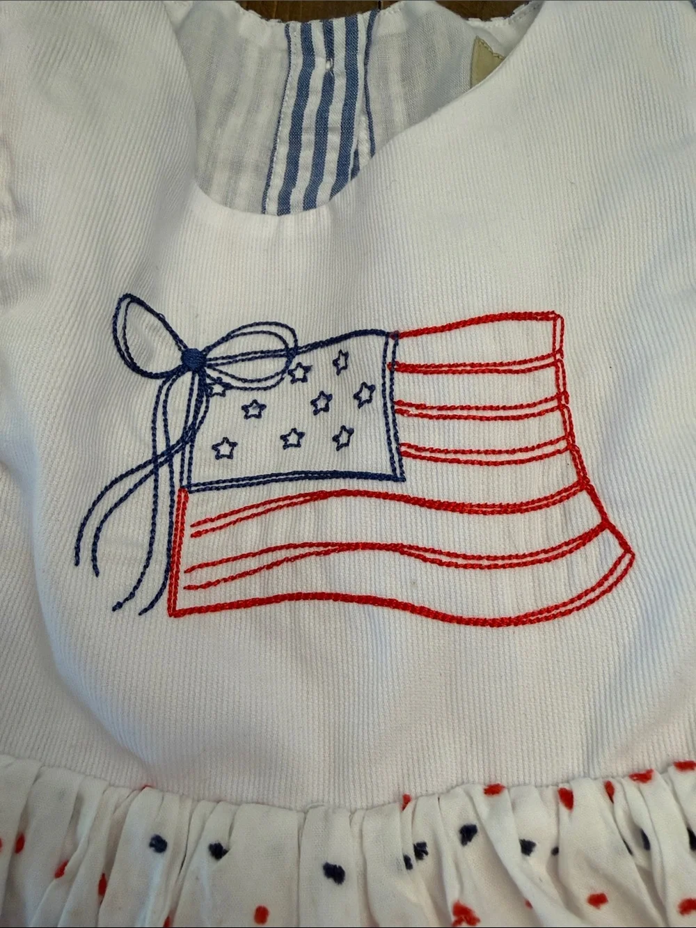 Southern Darlin Smocks American Flag Seersucker Swiss Dot Patriotic Dress 4T Was